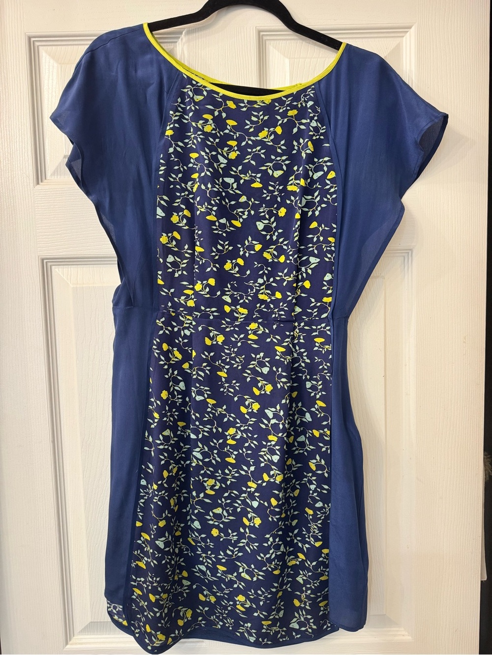 Ella Moss Navy Floral Dress with Yellow Trim